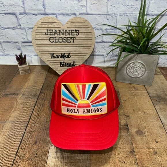 High Crown Trucker Hat - Red hola amigos - Picture 1 of 6